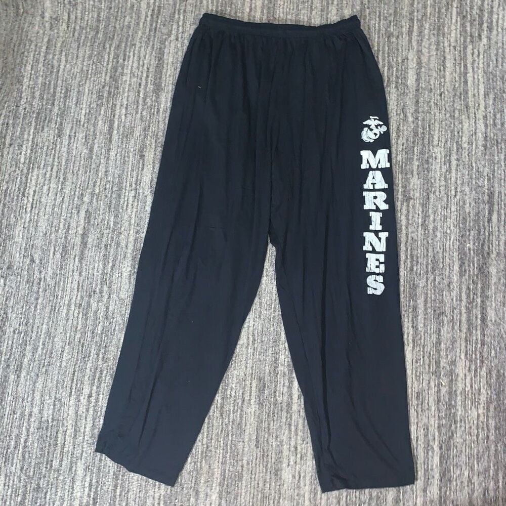 Marines Mens Size 2XL Pull On Lounge Baggy Pants Black‎ Spell Out Elastic Waist